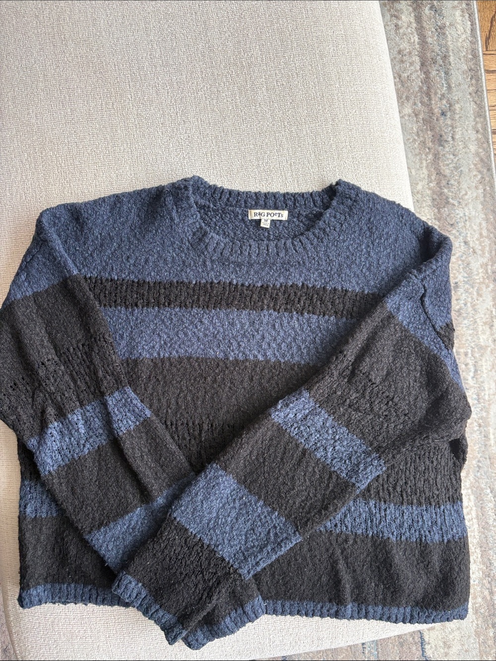 Rag Poets Blue & Black Striped Crewneck Sweater